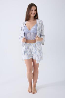 Kadın %50 Pamuk %50 Modal 3’lü Dantelli Şort Pijama & Sabahlık Seti – Hafif, Nefes Alan Ev Giyim Takımı - 6