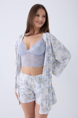 Kadın %50 Pamuk %50 Modal 3’lü Dantelli Şort Pijama & Sabahlık Seti – Hafif, Nefes Alan Ev Giyim Takımı - 7