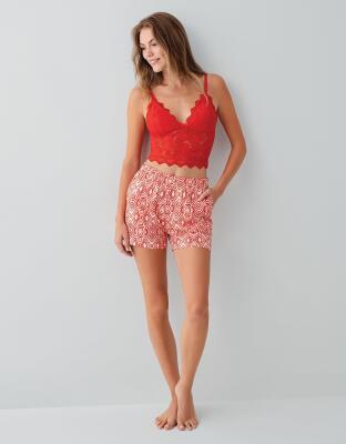 Kadın %50 Pamuk %50 Modal 3’lü Şortlu Pijama Seti – Dantelli Bralet Sütyen , Desenli Şort ve Sabahlık - 2