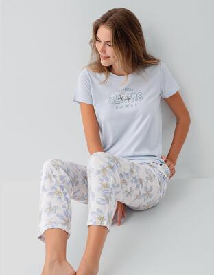 Kadın %50 Pamuk %50 Modal Baskılı Pijama Takımı – Kısa Kollu, Uzun Paça, Yumuşak Dokulu, Büyük Beden Seçenekli - 5