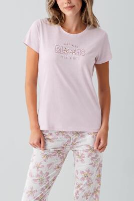 Kadın %50 Pamuk %50 Modal Baskılı Pijama Takımı – Kısa Kollu, Uzun Paça, Yumuşak Dokulu, Büyük Beden Seçenekli - 3