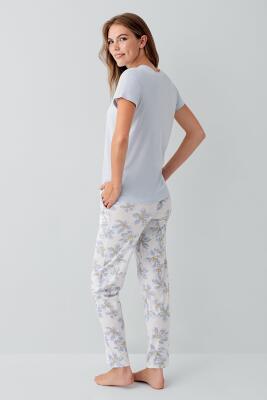 Kadın %50 Pamuk %50 Modal Baskılı Pijama Takımı – Kısa Kollu, Uzun Paça, Yumuşak Dokulu, Büyük Beden Seçenekli - 8