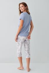 Kadın %50 Pamuk %50 Modal Düğmeli Cepli Kapri Pijama Takımı – Kısa Kollu, Çiçek Desenli, Büyük Beden Seçenekli - 7