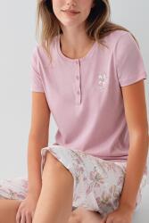 Kadın %50 Pamuk %50 Modal Düğmeli Cepli Kapri Pijama Takımı – Kısa Kollu, Çiçek Desenli, Büyük Beden Seçenekli - 3