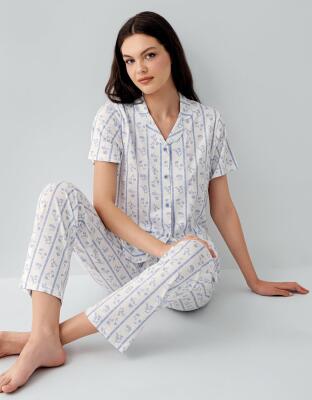 Kadın %50 Pamuk %50 Modal Düğmeli Pijama Takımı – Kısa Kollu, Uzun Paça, Yumuşak Dokulu Ev Giyimi - 1