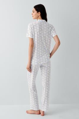 Kadın %50 Pamuk %50 Modal Düğmeli Pijama Takımı – Kısa Kollu, Uzun Paça, Yumuşak Dokulu Ev Giyimi - 4