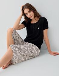 Kadın %50 Pamuk %50 Modal Kapri Pijama Takımı – Düğmeli Kısa Kollu Üst ve Kapri Alt, Rahat Kesim, - 5