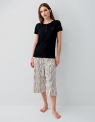 Kadın %50 Pamuk %50 Modal Kapri Pijama Takımı – Düğmeli Kısa Kollu Üst ve Kapri Alt, Rahat Kesim, (1)