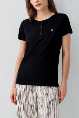 Kadın %50 Pamuk %50 Modal Kapri Pijama Takımı – Düğmeli Kısa Kollu Üst ve Kapri Alt, Rahat Kesim, - 3