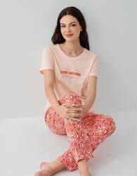 Kadın %50 Pamuk %50 Modal Kısa Kollu Pijama Takımı – Yumuşak Dokulu, Desenli Alt, Rahat Kalıp - 5