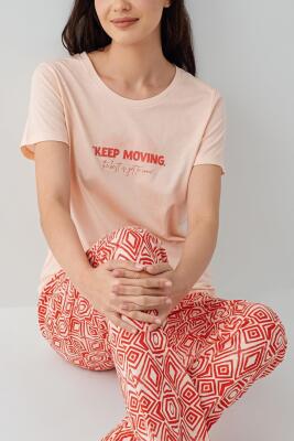 Kadın %50 Pamuk %50 Modal Kısa Kollu Pijama Takımı – Yumuşak Dokulu, Desenli Alt, Rahat Kalıp - 7