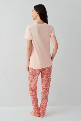 Kadın %50 Pamuk %50 Modal Kısa Kollu Pijama Takımı – Yumuşak Dokulu, Desenli Alt, Rahat Kalıp - 8