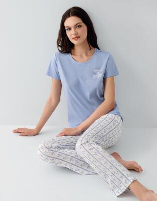 Kadın %50 Pamuk %50 Modal Kısa Kollu Pijama Takımı – Yumuşak Dokulu, Rahat Kesim, Büyük Beden Seçenekli - 1