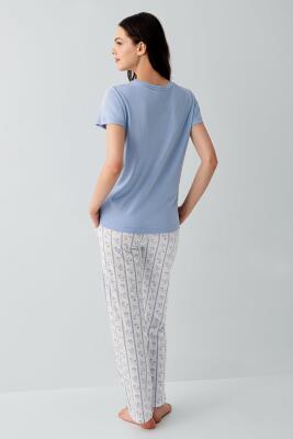 Kadın %50 Pamuk %50 Modal Kısa Kollu Pijama Takımı – Yumuşak Dokulu, Rahat Kesim, Büyük Beden Seçenekli - 4