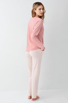 Kadın %50 Pamuk %50 Modal Pijama Takım, Uzunkol, Cepli - 4