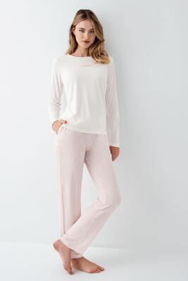 Kadın %50 Pamuk %50 Modal Pijama Takım, Uzunkol, Cepli - 5