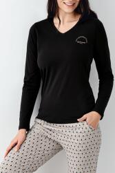 Kadın %50 pamuk %50 modal Siyah V Yaka Uzunkol Pijama Takım - 3