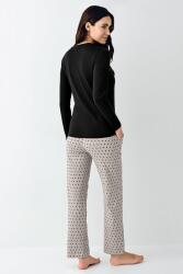Kadın %50 pamuk %50 modal Siyah V Yaka Uzunkol Pijama Takım - 4
