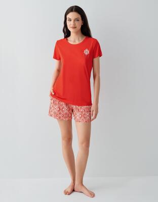 Kadın %50 Pamuk %50 Modal Şortlu Pijama Takımı – Kısa Kollu, Yumuşak Dokulu, Rahat Kesim - 2