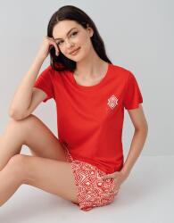Kadın %50 Pamuk %50 Modal Şortlu Pijama Takımı – Kısa Kollu, Yumuşak Dokulu, Rahat Kesim Kırmızı