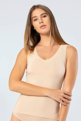 Kadın %95 Pamuk, %5 Likralı Pamuklu V Yaka Atlet - 4