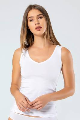 Kadın %95 Pamuk, %5 Likralı Pamuklu V Yaka Atlet - 6