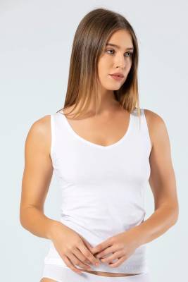 Kadın %95 Pamuk, %5 Likralı Pamuklu V Yaka Atlet - 9