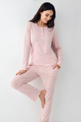 Pierre Cardin - Kadın Açık Pembe Pijama Takım, %50 Pamul %50 Modal Kumaş