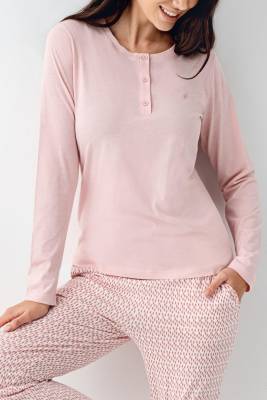 Kadın Açık Pembe Pijama Takım, %50 Pamul %50 Modal Kumaş - 3