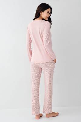 Kadın Açık Pembe Pijama Takım, %50 Pamul %50 Modal Kumaş - 4