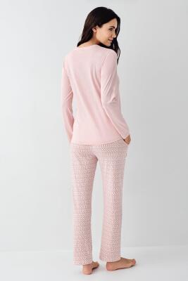 Kadın Açık Pembe Pijama Takım, %50 Pamul %50 Modal Kumaş - 4