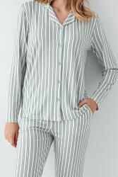Kadın Açık Yeşil Gömlek Pijama Takım, Çizgili, %50 Pamuk %50 Modal - 3