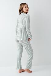 Kadın Açık Yeşil Gömlek Pijama Takım, Çizgili, %50 Pamuk %50 Modal - 4