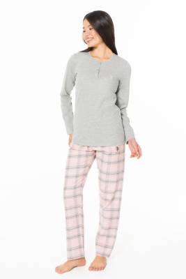 U.S. Polo Assn. - Kadın Alt Ekoseli Düğmeli Yakalı Pijama Takıkm