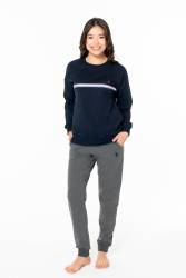 Kadın Alt Üst Takım, 2 iplik, Kol ve paça manşetli, Uzunkol Bisiklet Yakalı ve Cepli, - Thumbnail