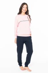 Kadın Alt Üst Takım, 2 iplik, Kol ve paça manşetli, Uzunkol Bisiklet Yakalı ve Cepli, - Thumbnail