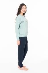 Kadın Alt Üst Takım, 2 iplik, Kol ve paça manşetli, Uzunkol Bisiklet Yakalı ve Cepli, - Thumbnail