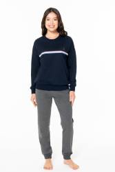 Kadın Alt Üst Takım, 2 iplik, Kol ve paça manşetli, Uzunkol Bisiklet Yakalı ve Cepli, - Thumbnail