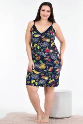 Kadın Askılı Büyük Beden Gecelik, viskon kumaş - Thumbnail