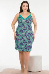 Kadın Askılı Çiçek Baskılı Büyük Beden Gecelik, viskon kumaş (1)