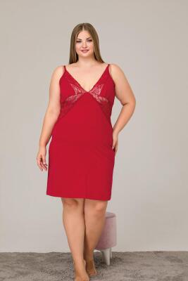 Kadın Askılı Dantel ve Yıtmaç Detaylı Büyük Beden Gecelik,  viskon kumaş - 1