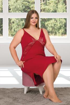 Kadın Askılı Dantel ve Yıtmaç Detaylı Büyük Beden Gecelik,  viskon kumaş - 2