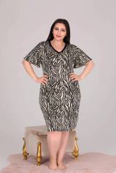 Kadın Askılı Zebra Desen Büyük Beden Gecelik, viskon kumaş - Thumbnail