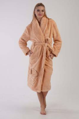 REN - Kadın Bej Süper Yumuşak Welwelsoft Sal Yaka Uzun Kol Uzun Sabahlık (1)