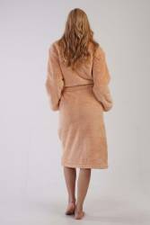 Kadın Bej Süper Yumuşak Welwelsoft Sal Yaka Uzun Kol Uzun Sabahlık - Thumbnail