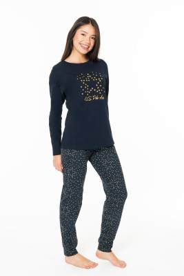 U.S. Polo Assn. - Kadın Bisiklet Yaka Ev Giyim, Pijama Takım, Uzunkol, %100 Pamuk