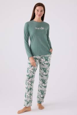 Arnetta - Kadın Bisiklet Yaka Uzunkol Pijama Takım, Viskon Dokuma, Büyük Beden Kadın Pijama Takım