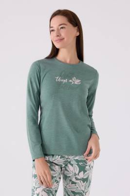 Kadın Bisiklet Yaka Uzunkol Pijama Takım, Viskon Dokuma, Büyük Beden Kadın Pijama Takım - 4