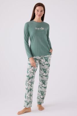 Kadın Bisiklet Yaka Uzunkol Pijama Takım, Viskon Dokuma, Büyük Beden Kadın Pijama Takım - 1