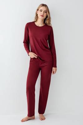 Arnetta - Kadın Bordo Uzunkol Pijama Takım, %50 Pamuk %50 Modal (1)